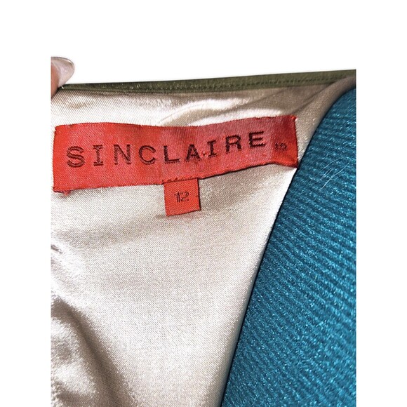 Sinclaire Tan Pleated Neck Detail Size 12 Classic Knee Length Sleeveless Dress - Picture 2 of 6